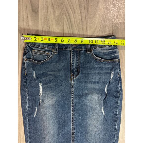 Chiqle Denim Architect Women’s Distressed Blue Denim Pencil Skirt Sz M - Picture 3 of 7